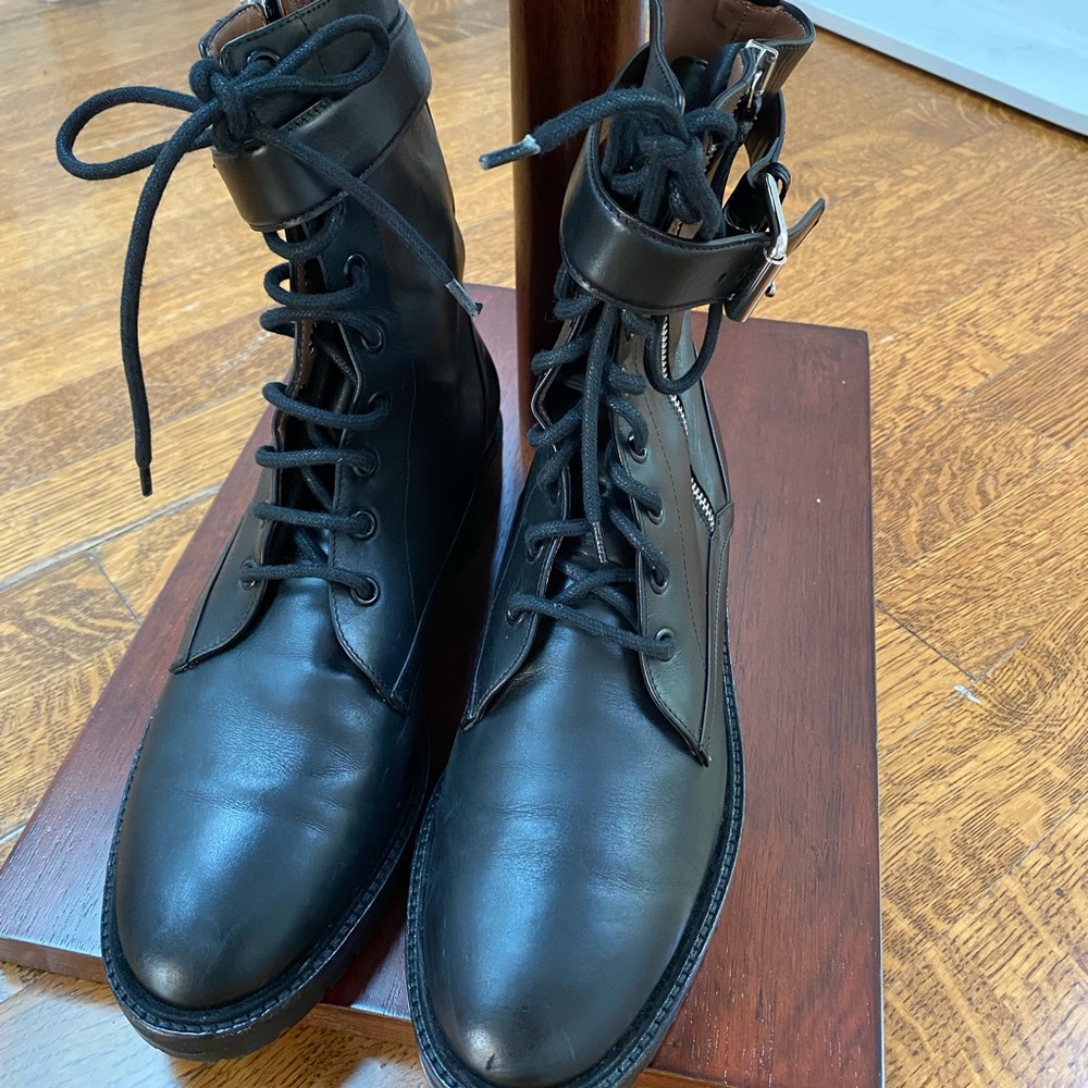 Black Leather Tabitha Simmons Combat Boot  Size 40. Fits 9.5